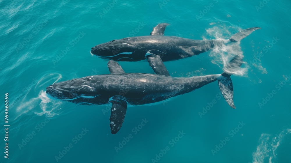 Fototapeta premium Graceful Whales Gliding Through the Ocean Depths