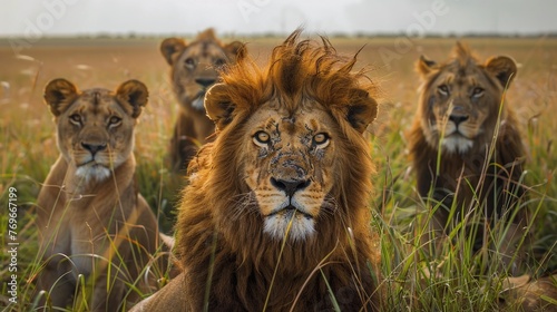 lion pride in the grass