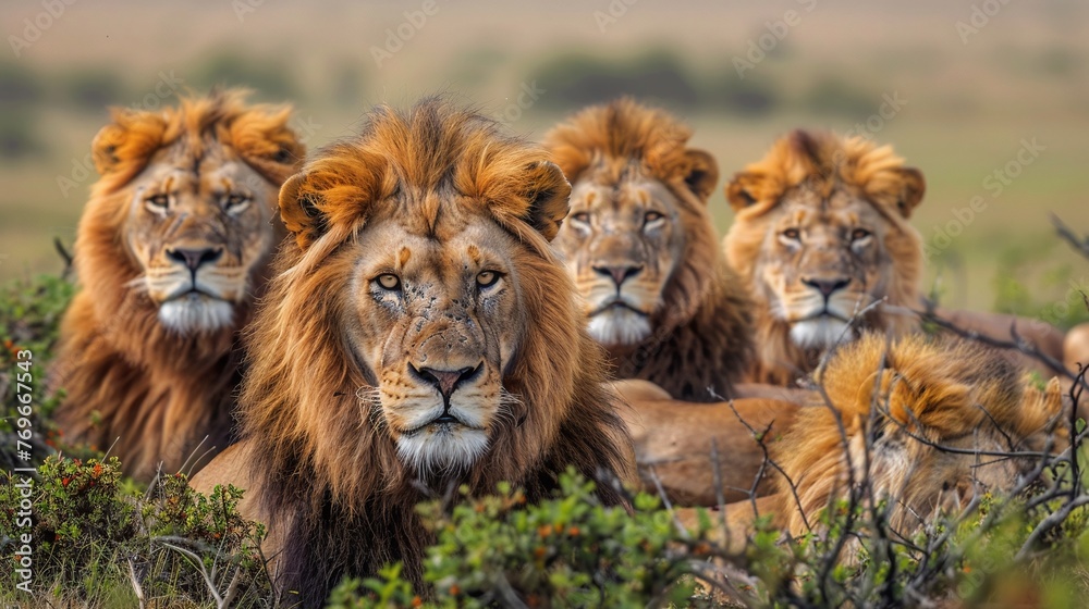 lion pride in the grass