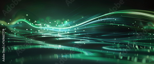 Obraz na płótnie Ethereal waves in shades of green with sparkling light particles create a serene and otherworldly atmosphere in this abstract image w salonie