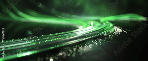 Abstract Green Light Streams with Bokeh Effect
