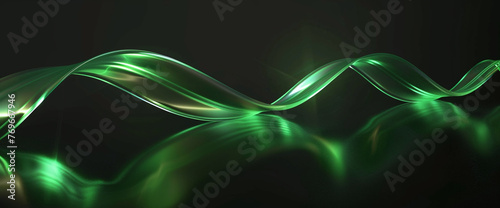 Abstract Smooth Green Waves on Dark Background
