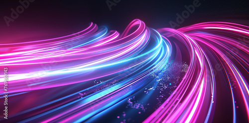 Vibrant Neon Light Waves Abstract Background © Mateusz