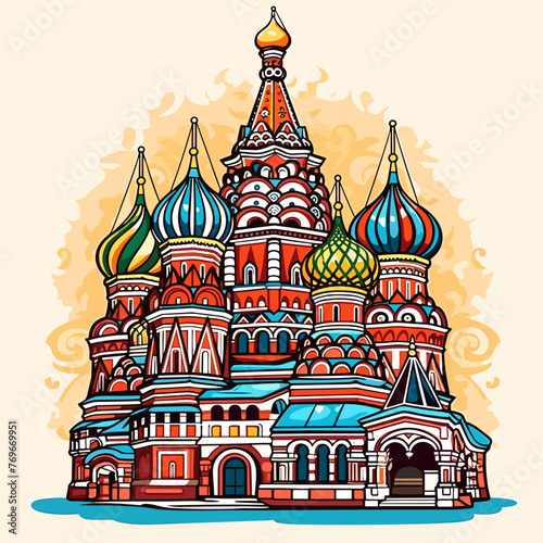 Saint Basil's Cathedral hand-drawn comic illustration. Cathedral of Vasily the Blessed. Vector doodle style cartoon illustration