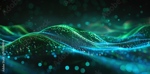 Ethereal Green Particle Waves with Bokeh 