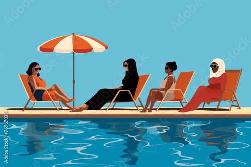 Arabian woman in burkini near the pool photo