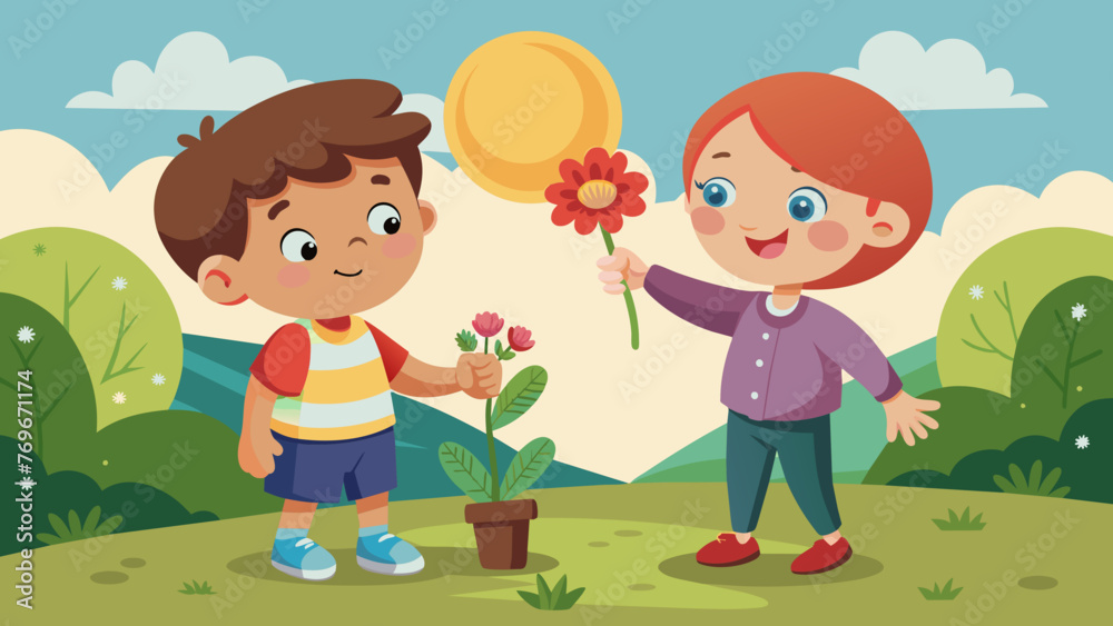 happy cute kid boy give flower to friend happy cu happy cute kid boy give flower to friend happy cu