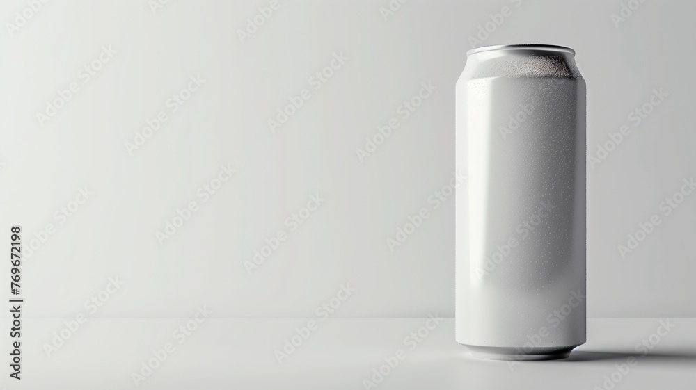 A blank aluminum can stands against a plain white background, suggesting minimalistic design. A blank aluminum can stands against a plain white background, suggesting minimalistic design.