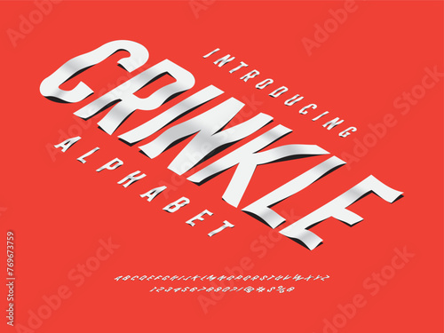 paper crumple stye alphabet design with uppercase, numbers and symbols