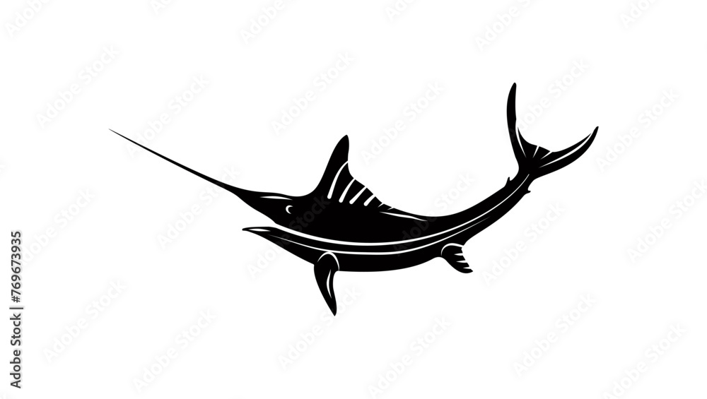Marlin sea fish, black  isolated silhouette
