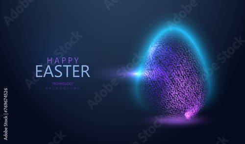 Easter glitter egg technology blurry design. Neon particles dotted future ai holiday concept. Magic icon egg glow cyber light vector.