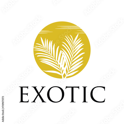 Leaf Palm with moon sunset logo design