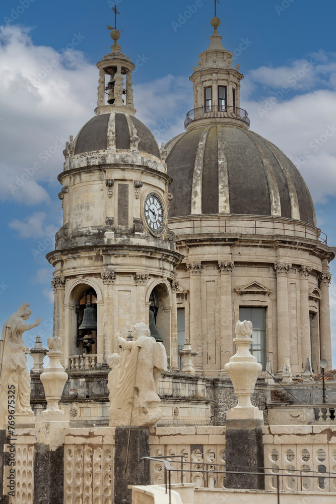 Dome and bell tower of baroque Catania Cathedra, Catania, Sicily, Italy