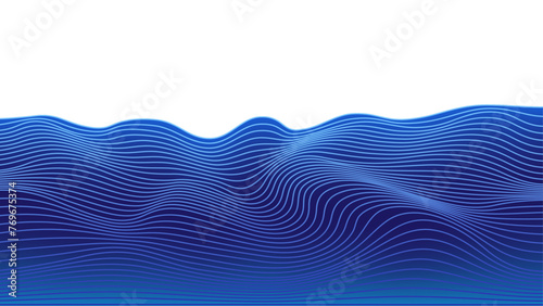 Abstract water waves with superimposed sinuous lines in different shades of blue 