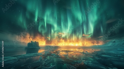 Aurora Borealis Over a Glacier: A mesmerizing display of the Northern Lights dancing over a glacier, creating an ethereal and otherworldly atmosphere.