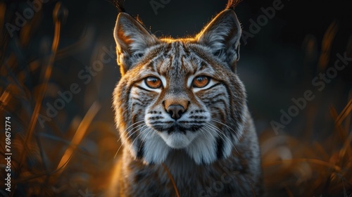 Lynx with eyes illuminated in the dark, illustrating the ability to discover hidden truths and insights in data analytics services. © Manyapha