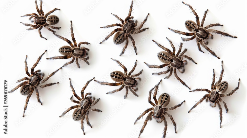 Funnel-web spiders on a white background. Dangerous insect. - obrazy, fototapety, plakaty 