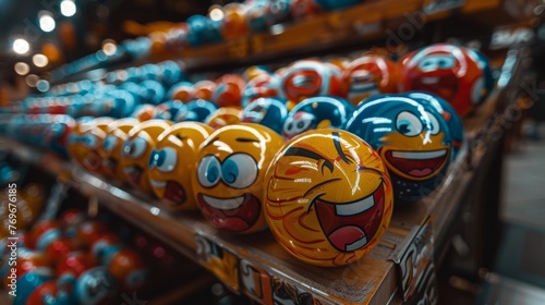 Colorful close up of diverse emoji balls showcasing a vivid array of expressive emotions photo