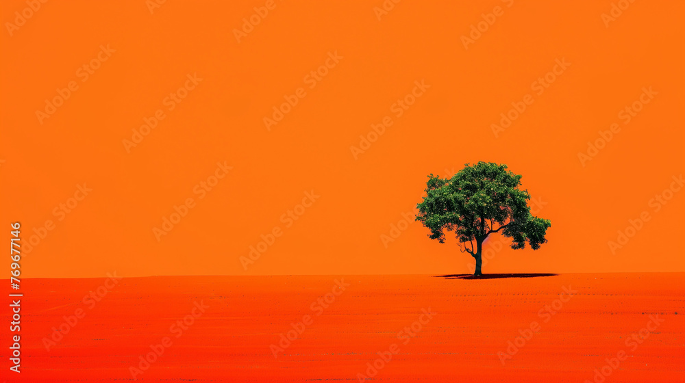 Obraz premium Orange background with a single tree. AI Generated