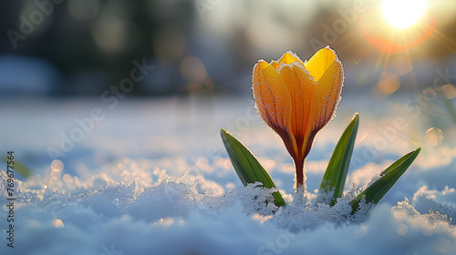 a flower in the snow. AI Generated