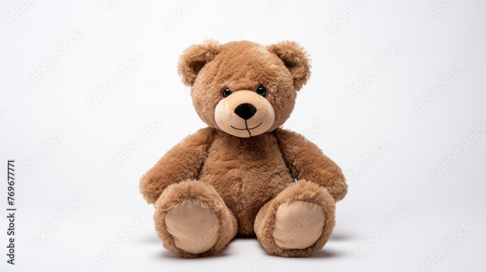 Adorable Classic Teddy Bear Plush Doll, Stuffed Animal Toy Isolated on White Background