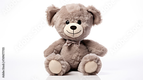 Adorable Classic Teddy Bear Plush Doll, Stuffed Animal Toy Isolated on White Background © Michael_G