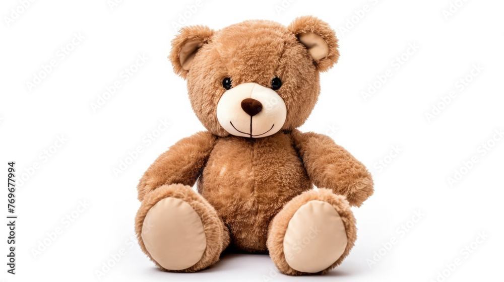 Adorable Classic Teddy Bear Plush Doll, Stuffed Animal Toy Isolated on White Background