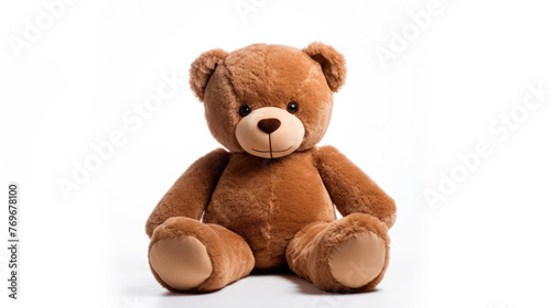 Adorable Classic Teddy Bear Plush Doll, Stuffed Animal Toy Isolated on White Background