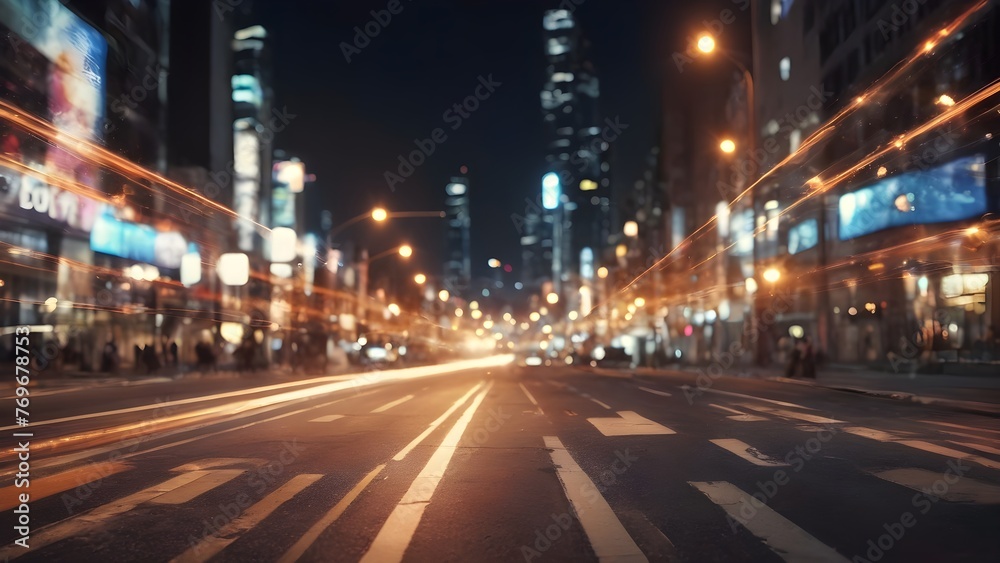 Traffic in the city at night. Motion blur. Long exposure.