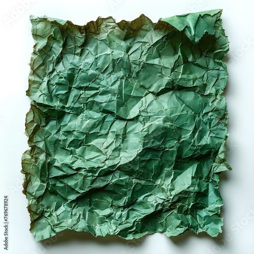 Wallpaper Mural Green crumpled paper top view on white background with shadow. Green old paper texture Torontodigital.ca