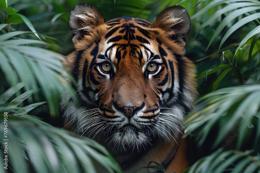 Tiger Surrounded by Leaves