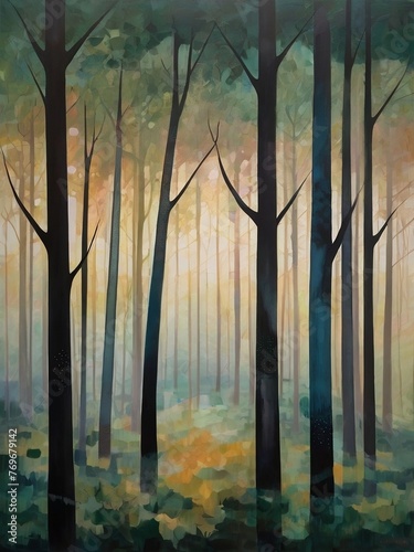 Abstract interpretation of a forest at dawn