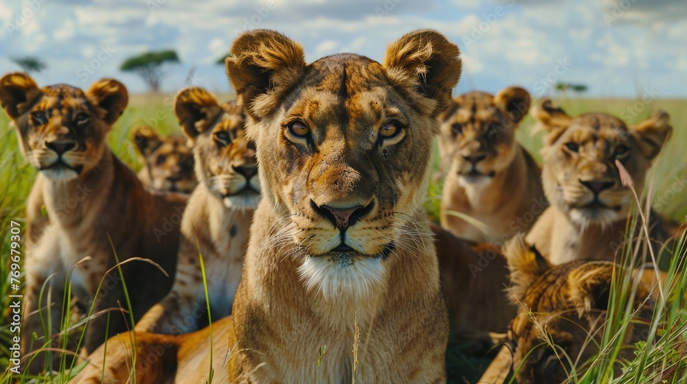 lion pride - obrazy, fototapety, plakaty 