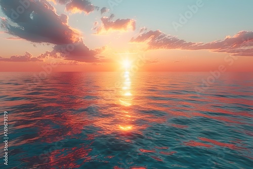 Sun Setting Over Large Water Body