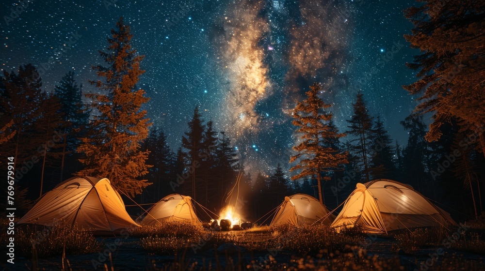 Camping under the Stars: A cozy campsite under a starry night sky, with ...