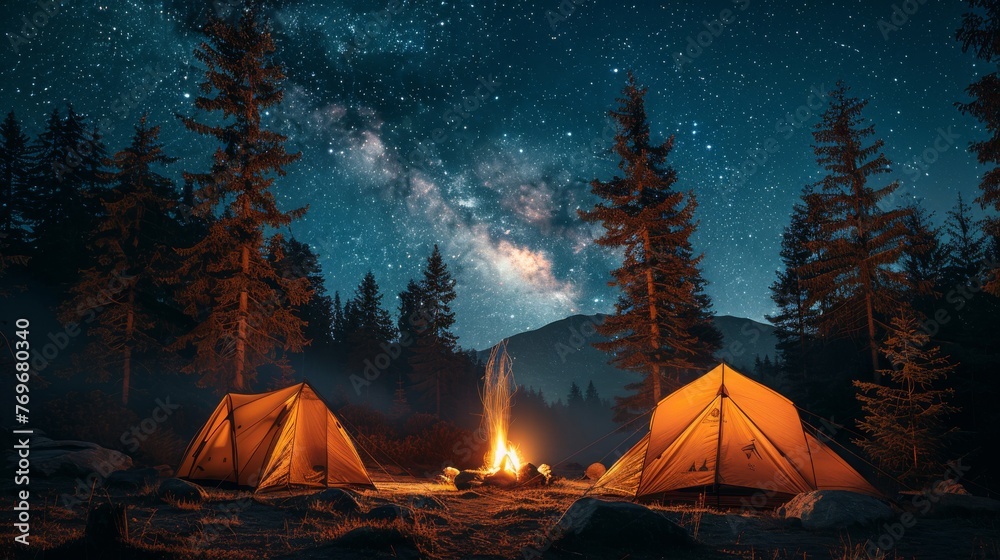 Camping under the Stars: A cozy campsite under a starry night sky, with ...