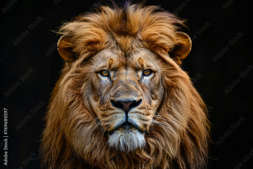 Portrait of a lion on a black background. Detailed face of a lion Portrait of a lion on a black background. Detailed face of a lion
