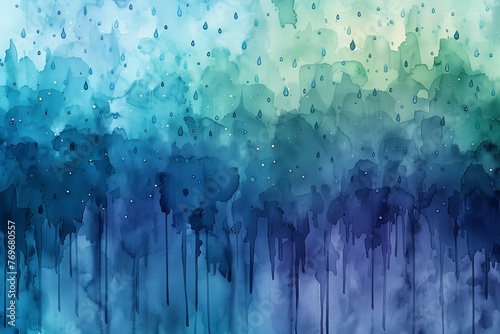 Vibrant watercolor blending depicting gentle rain on textured paper photo