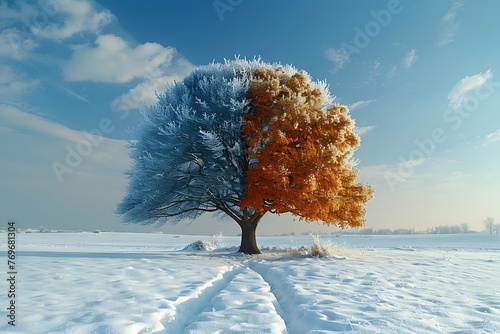 Tree Standing Tall in Snowy Field photo