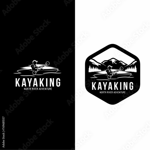 Kayak Logo Design Template. kayaker design silhouette