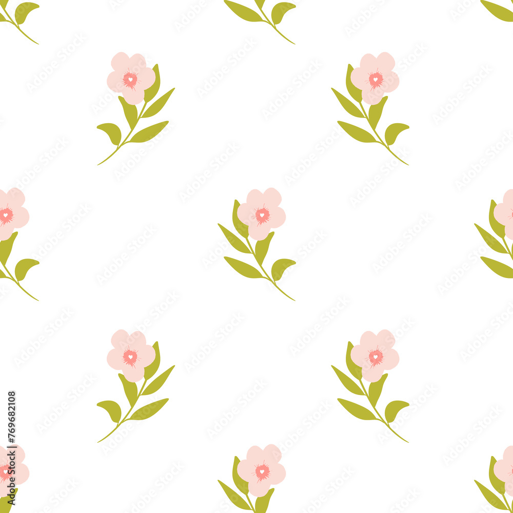 seamless pattern with cute pink flowers 