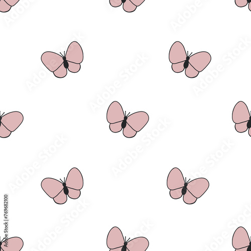 seamless pattern with cute pink butterflies