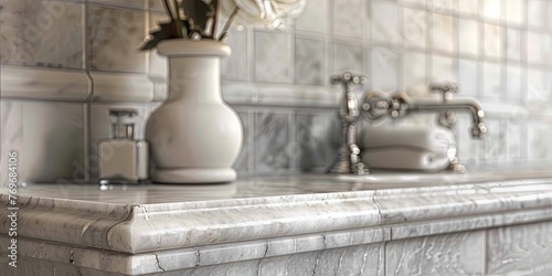 In the image  Carrara marble is prominently featured  showcasing its classic elegance and timeless beauty