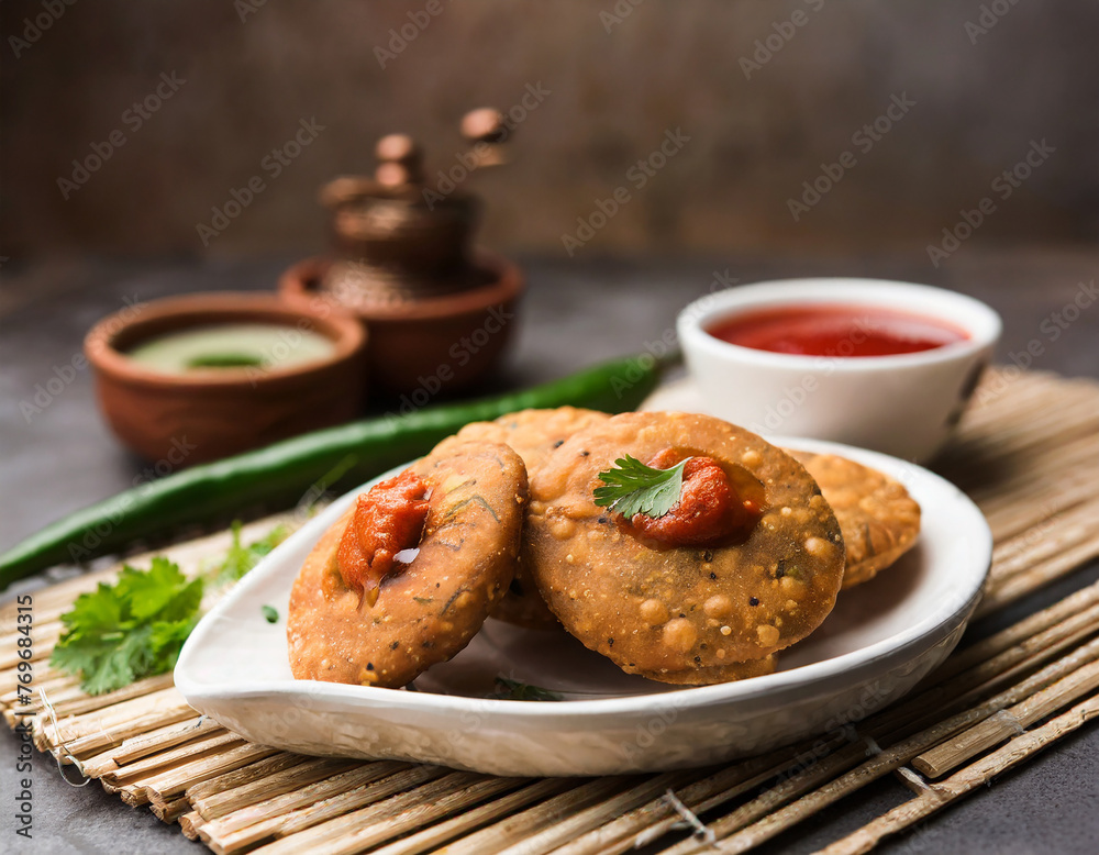 kachori is a flat spicy snack from india also spelled as kachauri and kachodi