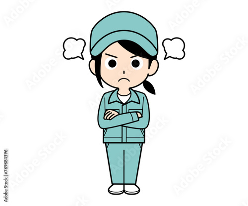 怒っている作業員の女性