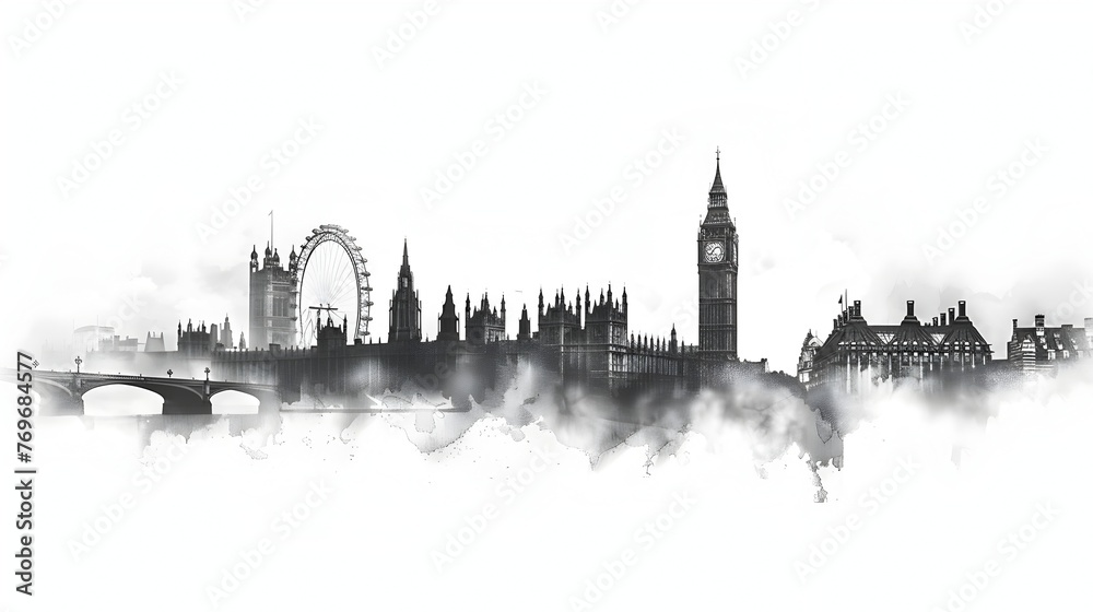 Iconic London Skyline Captured in Stunning Black-and-White Pencil Drawing