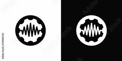 Vector logo design combination of sound wave shape and gears with modern, simple, clean and abstract style.