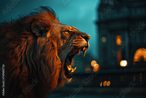 Lion roaring in the heart of London
