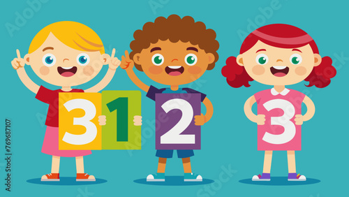 vector illustration of cartoon kids with 123 numbe