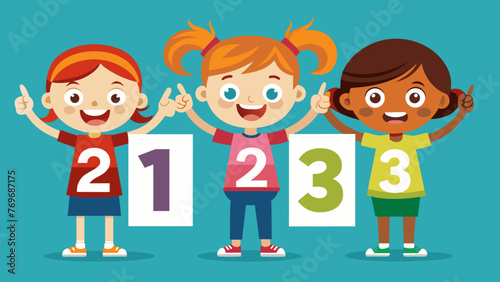 vector illustration of cartoon kids with 123 numbe